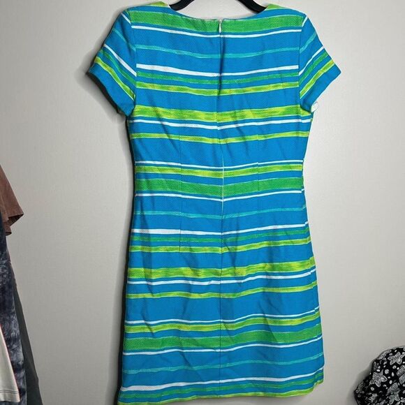 Vintage 90s 1990s Y2K 2000s Blue and green striped short sleeve dress - Picture 5 of 7